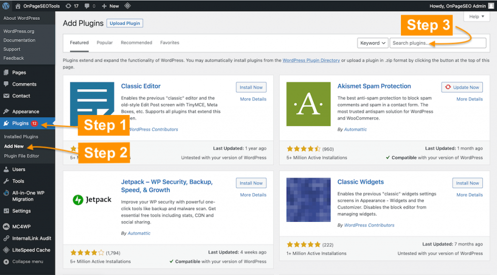 How to find InternalLink Audit WordPress Plugin from website dashboard